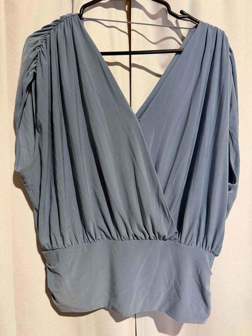 White House Black Market Blue Draped Surplice Ruched Waist Top